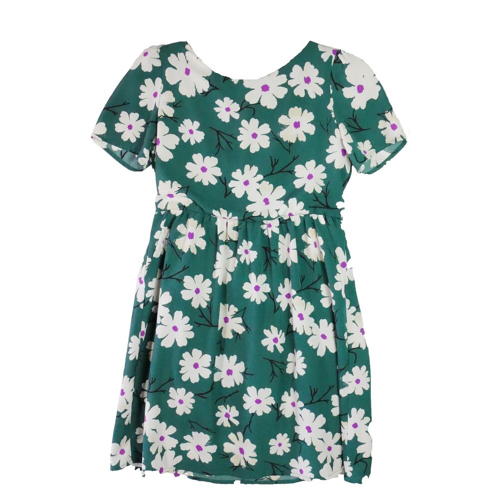Roolee Kids Girls 11-12T Floral Print Dress Green Short Sleeve Summer Casual
